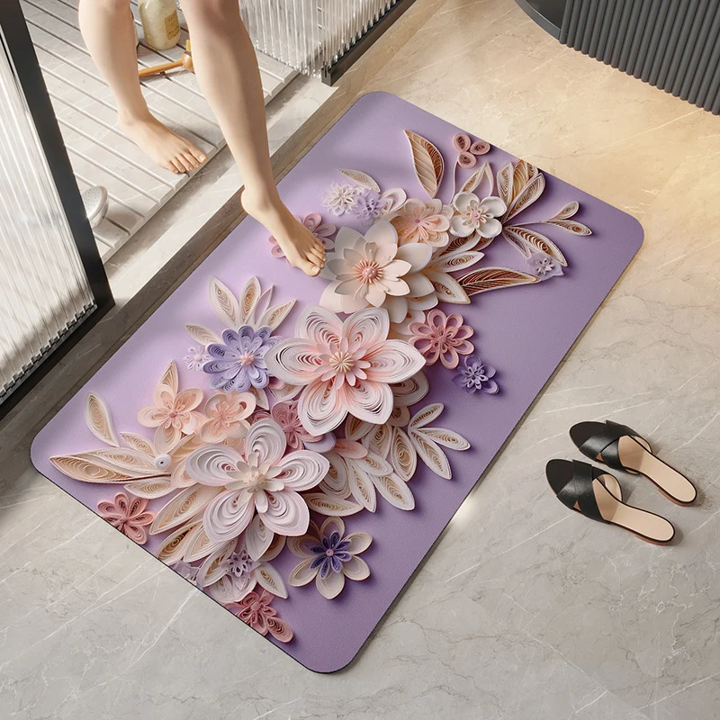 Soft Plush Floral Design Bath Mat