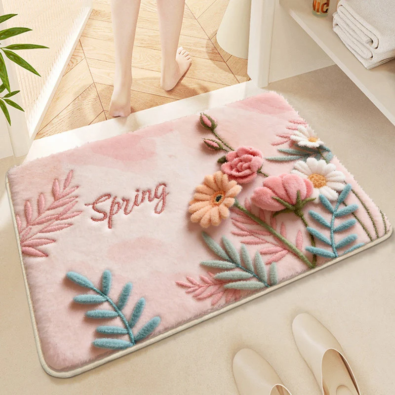 Floral-Themed Soft Microfiber Bath Mat