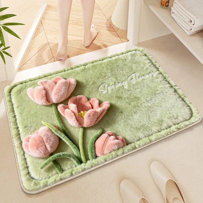 Floral-Themed Soft Microfiber Bath Mat