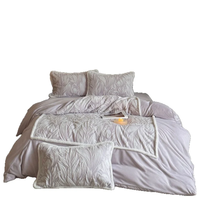 Premium bedding set with relief-stitched plush pattern and soft frill Stornfield