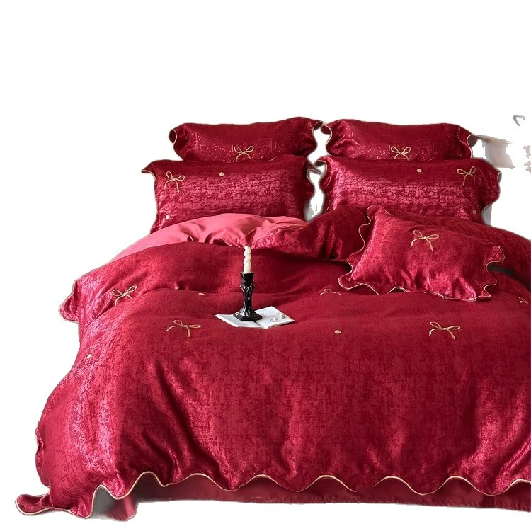 Luxurious Satin Bed Linen Set with Bow Embroidery and Piping Stornfield