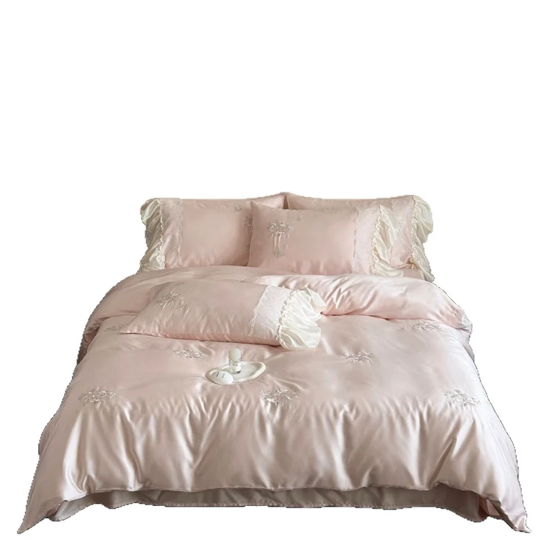 Luxurious satin bedding set with ruffles and embroidery Stornfield