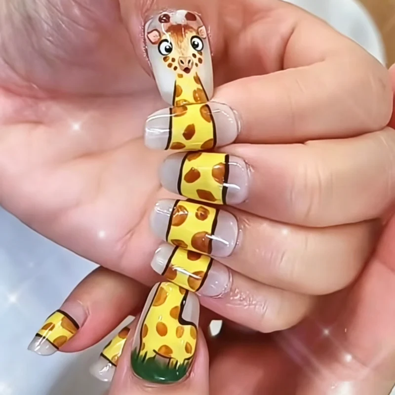 Playful Giraffe-Themed Nail Art Enhancements Stornfield