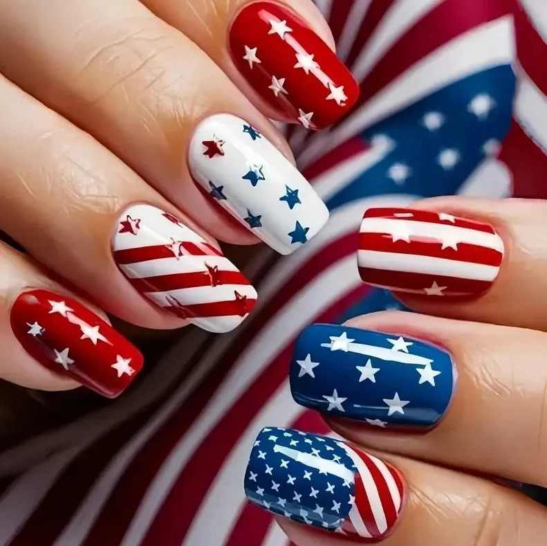 Patriotic Glitter Gel Nail Art Stornfield