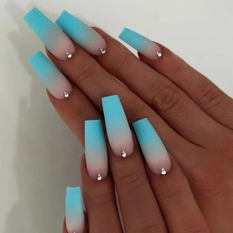 Ombre Acrylic Nail Extensions with Rhinestone Accents Stornfield
