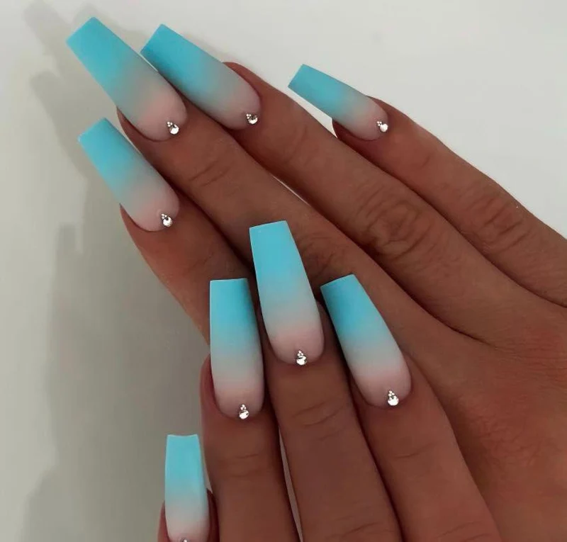 Ombre Acrylic Nail Extensions with Rhinestone Accents Stornfield