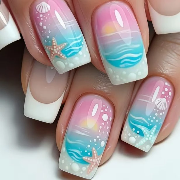 Ocean-Themed Press-On Nail Art Stornfield