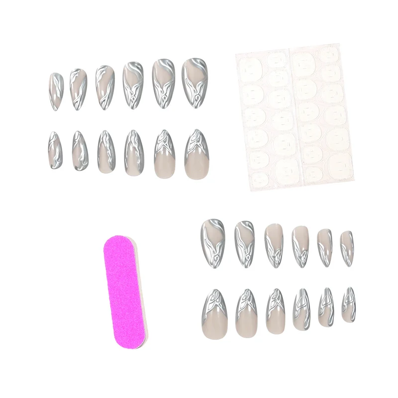 Elegante metallische Marmor Press-On Nagelkunst Karnz