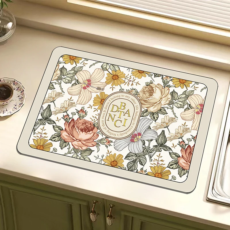 Vintage Floral Design Kitchen Mat