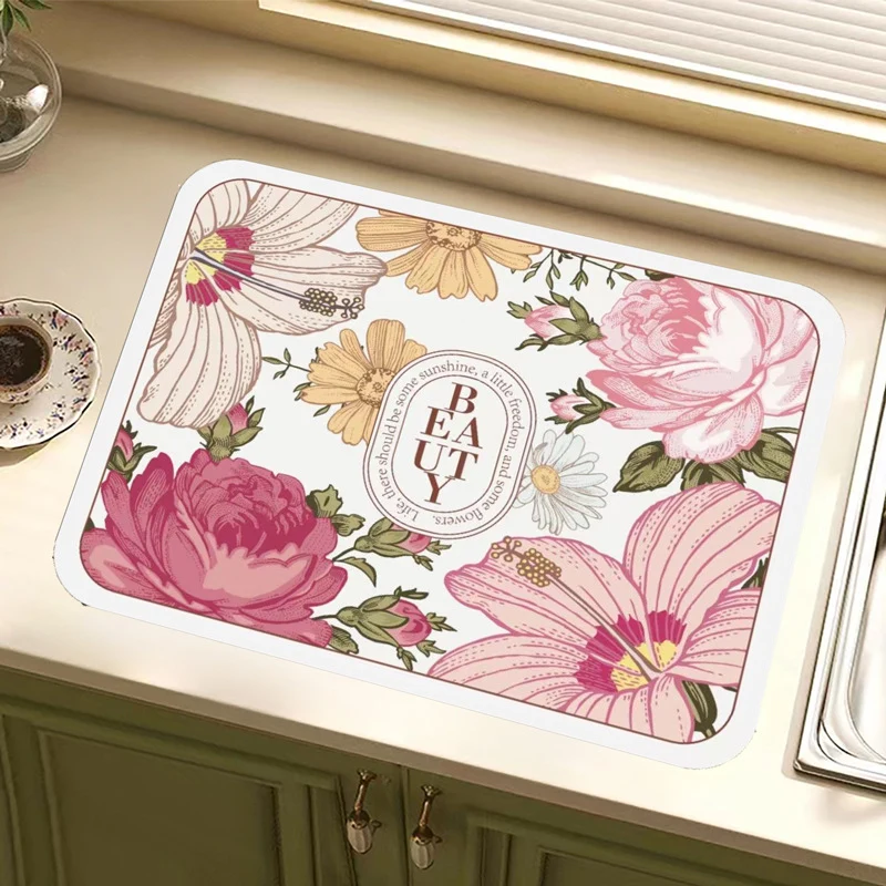 Vintage Floral Design Kitchen Mat