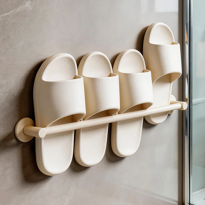 Wall-mounted bathroom slipper rack without drilling