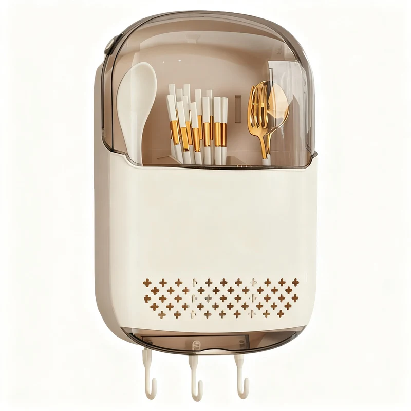 Wall-mounted chopstick holder with lid or open