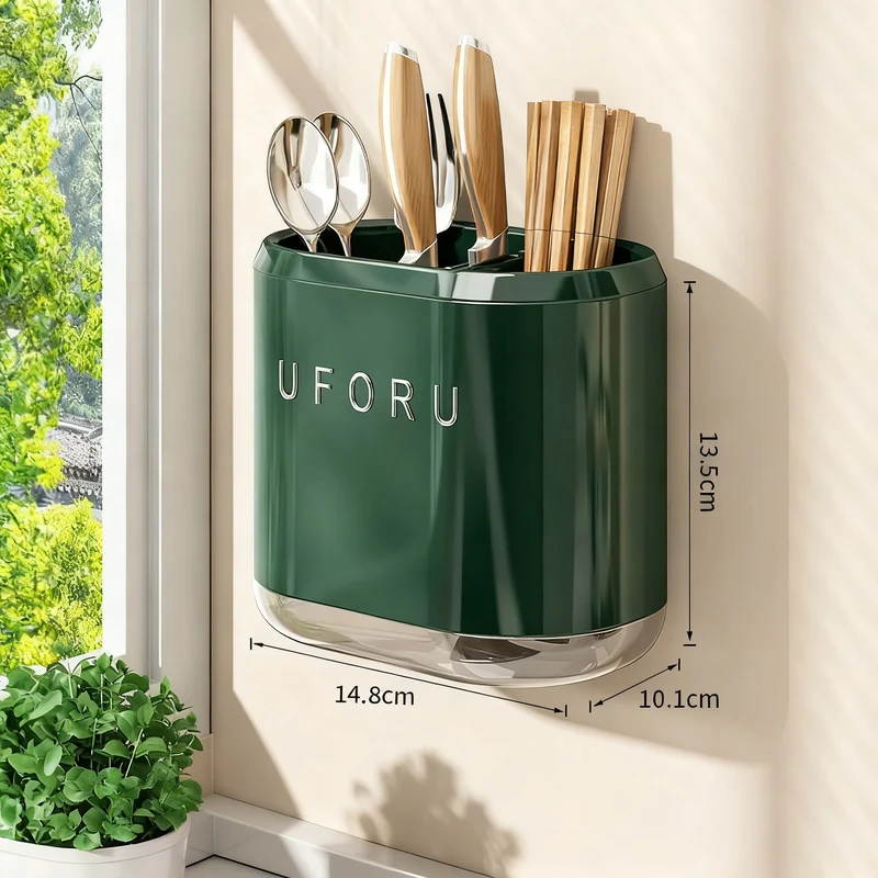 Wall-mounted chopstick holder with lid or open