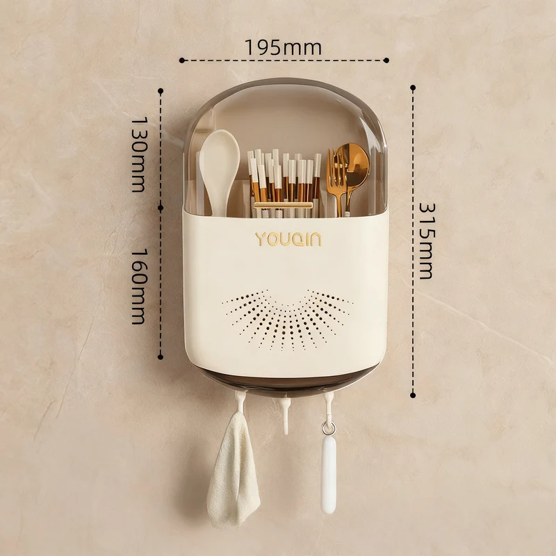 Wall-mounted chopstick holder with lid or open