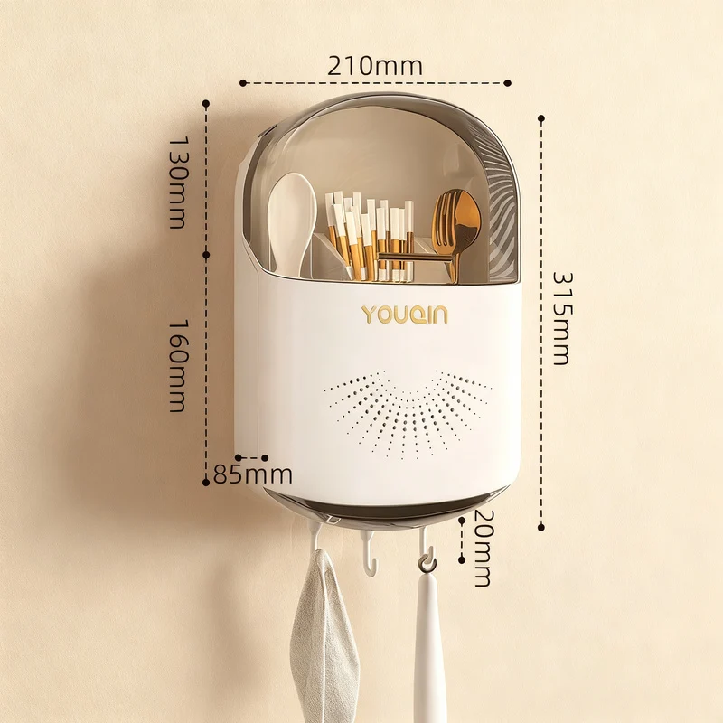 Wall-mounted chopstick holder with lid or open