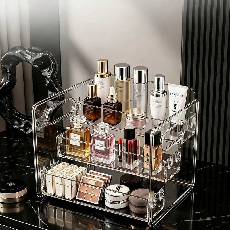 Transparent cosmetic and desk organizer