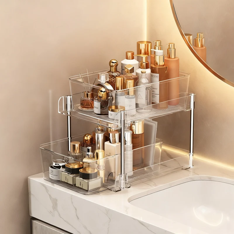 Transparent storage box for cosmetics and small parts