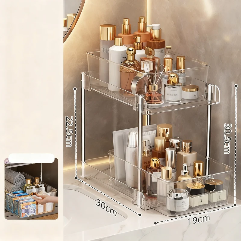 Transparent storage box for cosmetics and small parts