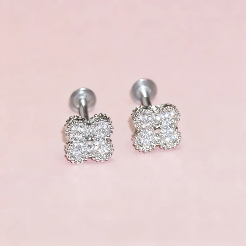 Lip studs stainless steel with rhinestones, various sizes