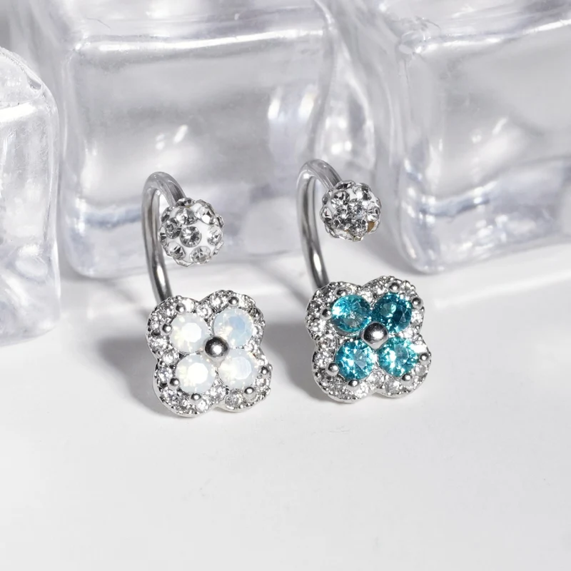 Lip studs stainless steel with rhinestones, various sizes