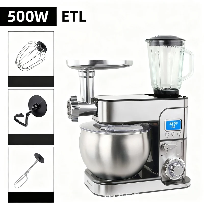Kitchen machine 5 L, stainless steel, multiple plugs