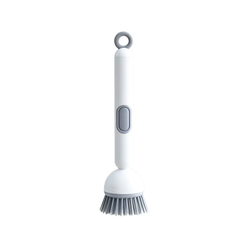 Pot brush with long handle and liquid dispenser