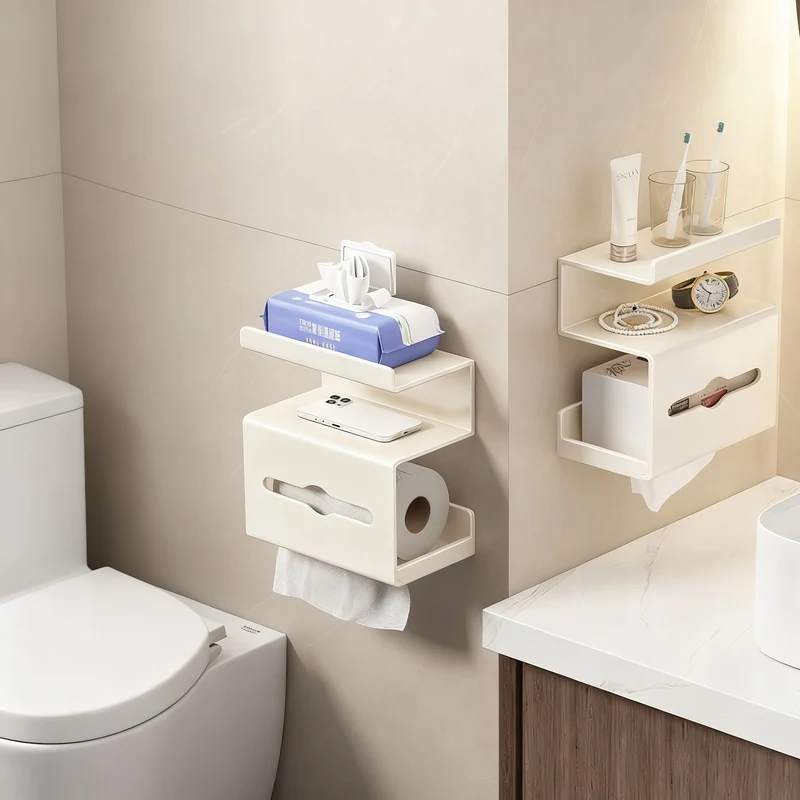 Toilet paper and mobile phone holder with suction cup