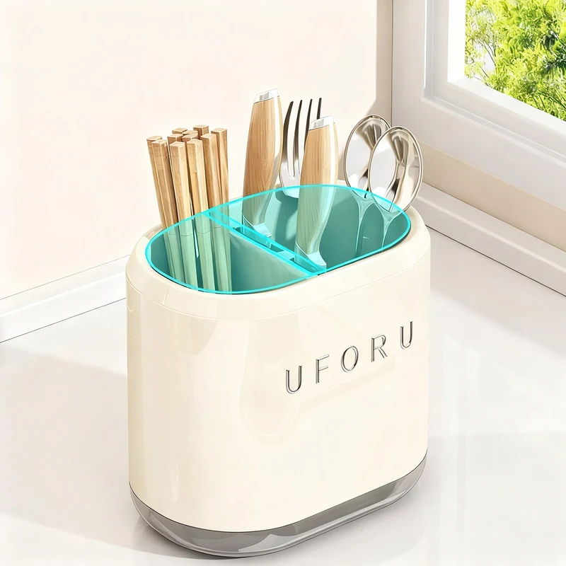 Chopstick and Cutlery Holder with Draining Tray
