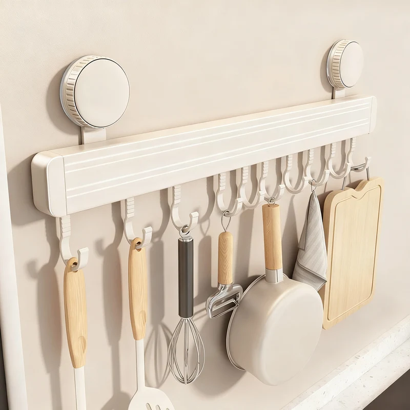 Suction cup kitchen hook rail, wall-mounted
