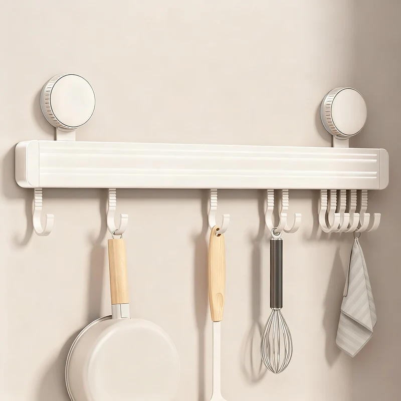 Suction cup kitchen hook rail, wall-mounted