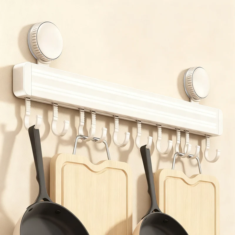 Suction cup kitchen hook rail, wall-mounted