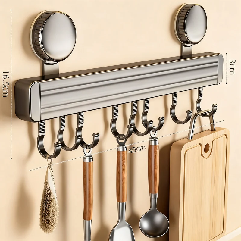 Suction cup kitchen hook rail made of aluminum