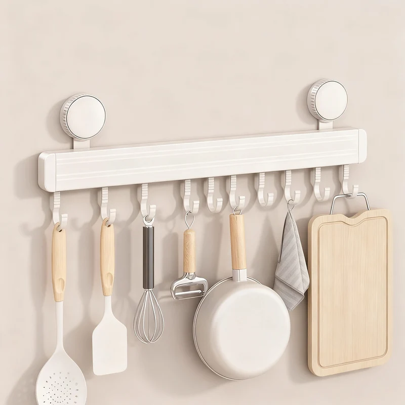 Suction cup kitchen hook rail made of aluminum