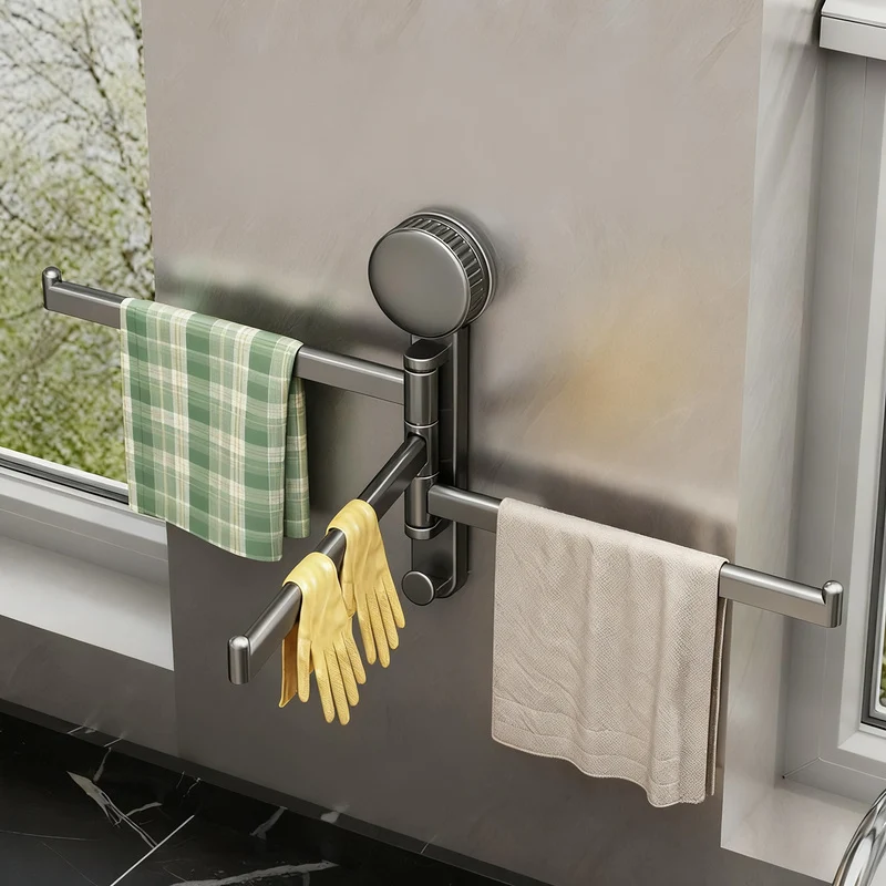 Suction cup holder for kitchen towels, rotatable