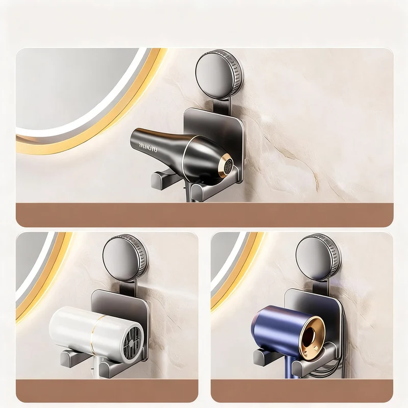 Suction cup holder for hair dryer and bathroom accessories