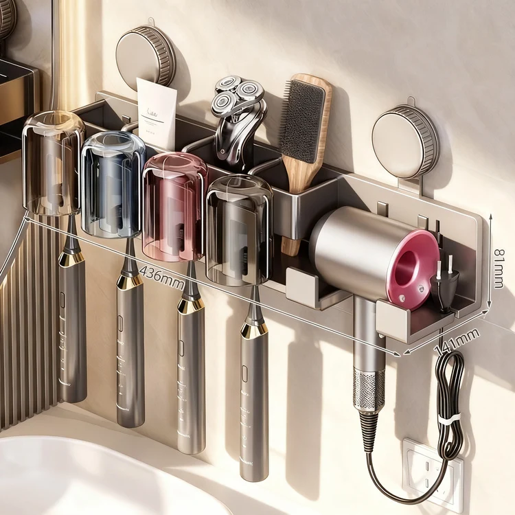 Suction cup holder for hair dryer and bathroom accessories
