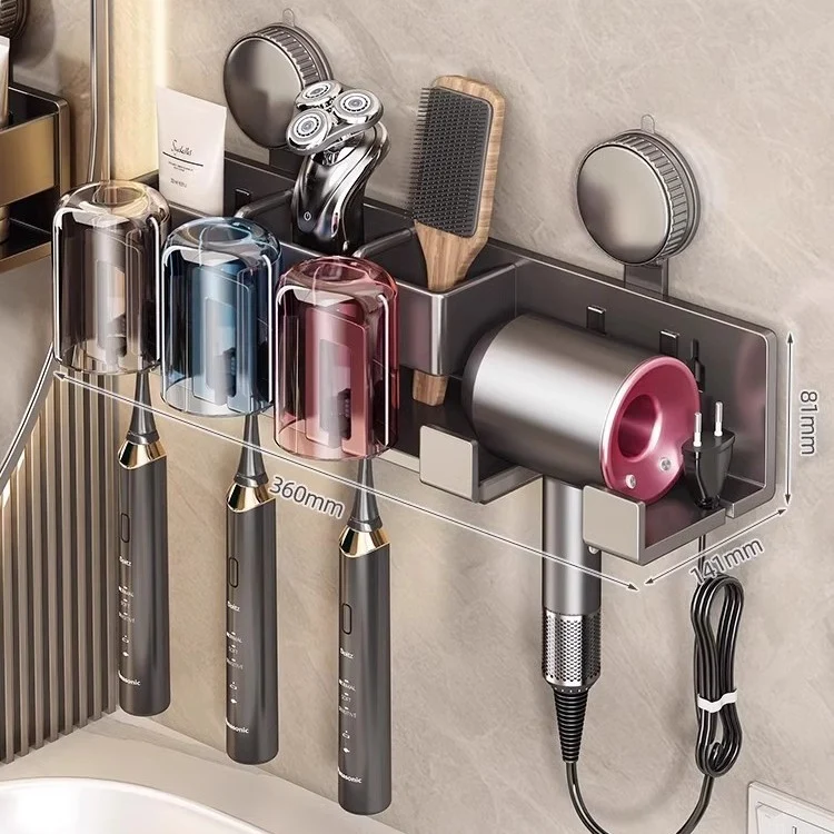 Suction cup holder for hair dryer and bathroom accessories