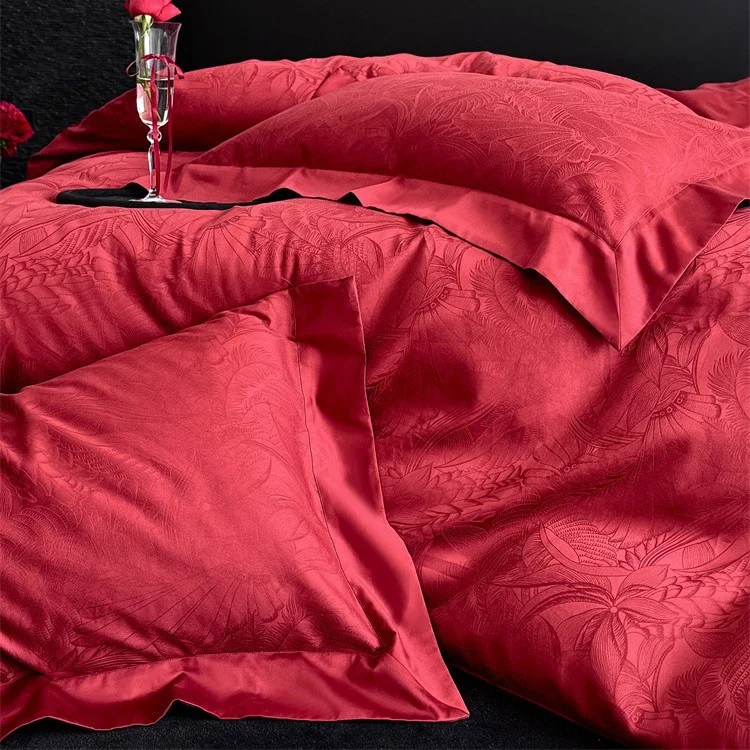 Jacquard bedding set made of cotton satin with subtle floral relief and hotel closure Stornfield