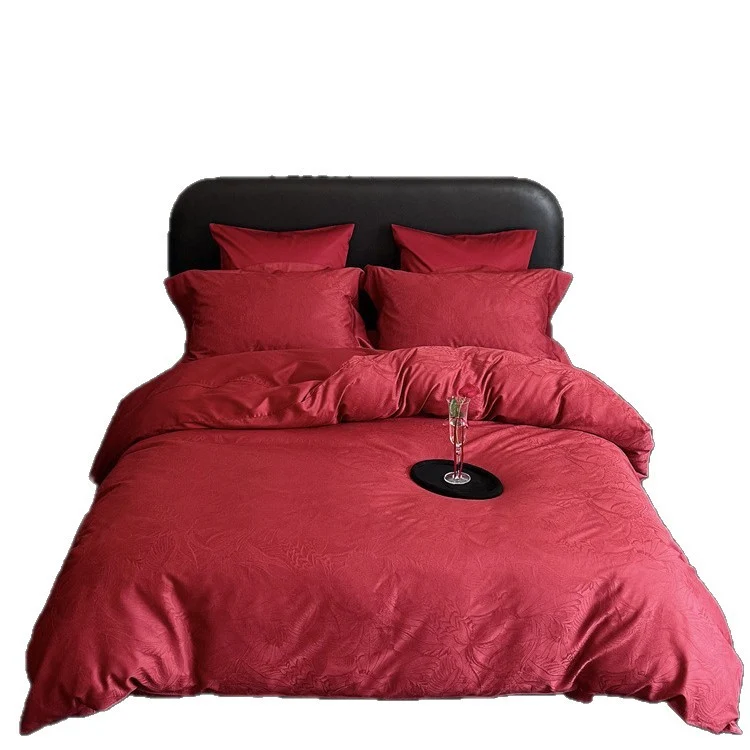 Jacquard bedding set made of cotton satin with subtle floral relief and hotel closure Stornfield