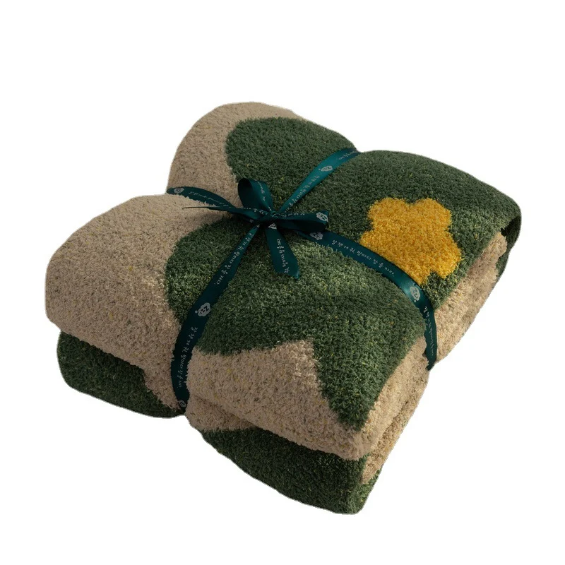 Chunky Knit Boucle Throw Blanket with Large Floral Motif and Teddy Texture Stornfield
