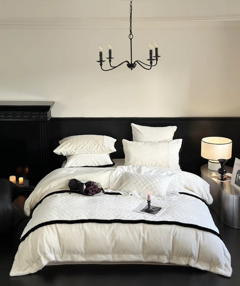 Quilted bedding and blanket set with contrast piping and velvety soft finish Stornfield