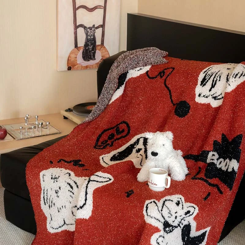 Extra soft chenille throw blanket with cat illustration and star relief Stornfield