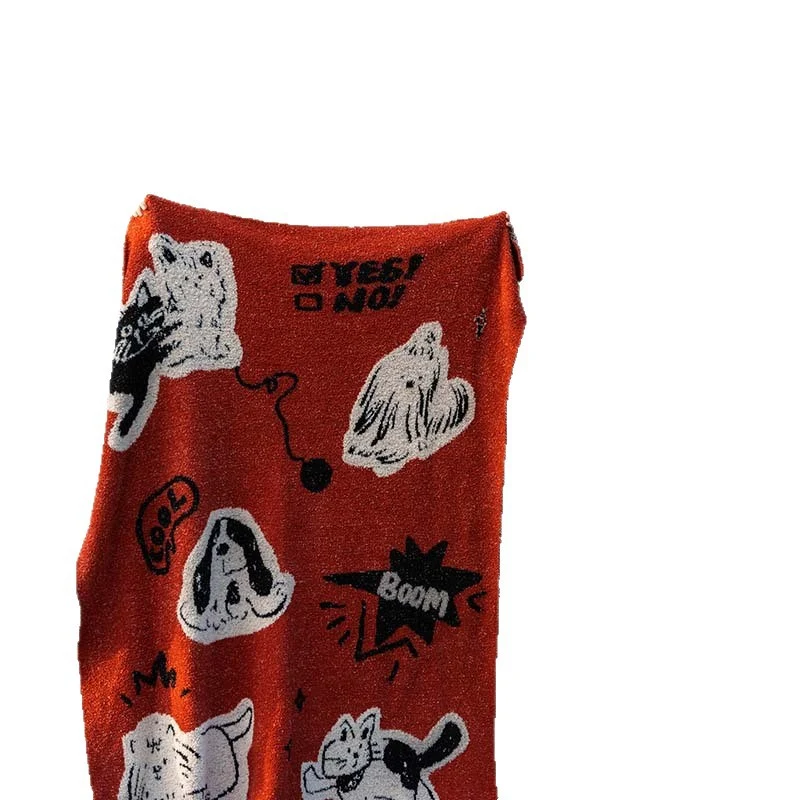 Extra soft chenille throw blanket with cat illustration and star relief Stornfield