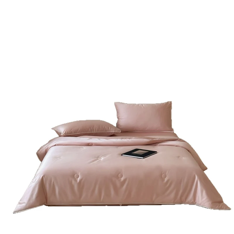 Elegant quilted satin bedspread set with piping and decorative buttons Stornfield