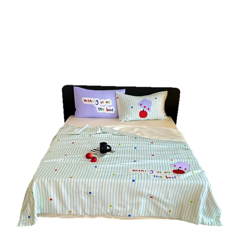 Bedding set with striped cotton satin and cherry print Stornfield