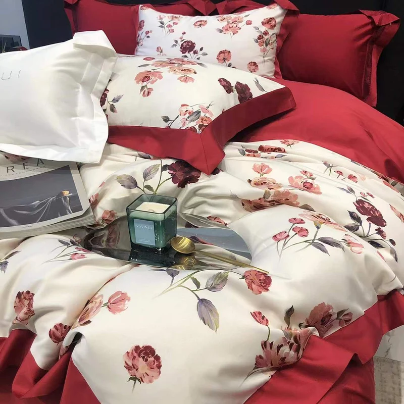 Bedding set with floral printed edge and contrasting hem Stornfield
