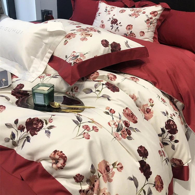 Bedding set with floral printed edge and contrasting hem Stornfield