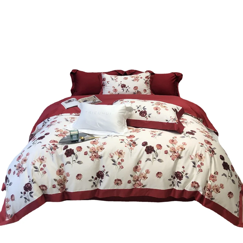 Bedding set with floral printed edge and contrasting hem Stornfield