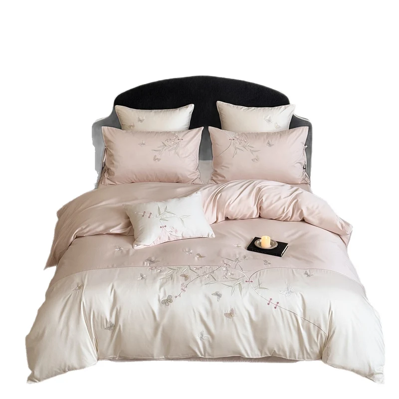 Luxurious satin bedding set with floral embroidery Stornfield