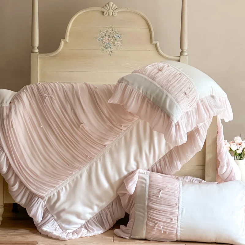 Luxurious Ruffled Bedding Set with Pleating and Pearl Detail Stornfield